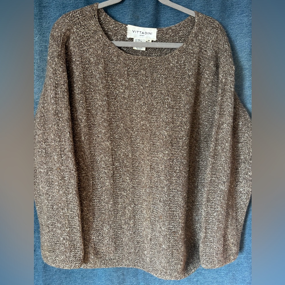 WOOL & COTTON VINTAGE TAUPE SWEATER * ADRIENNE VITTADINI SPORT * CLASSIC - Picture 2 of 6